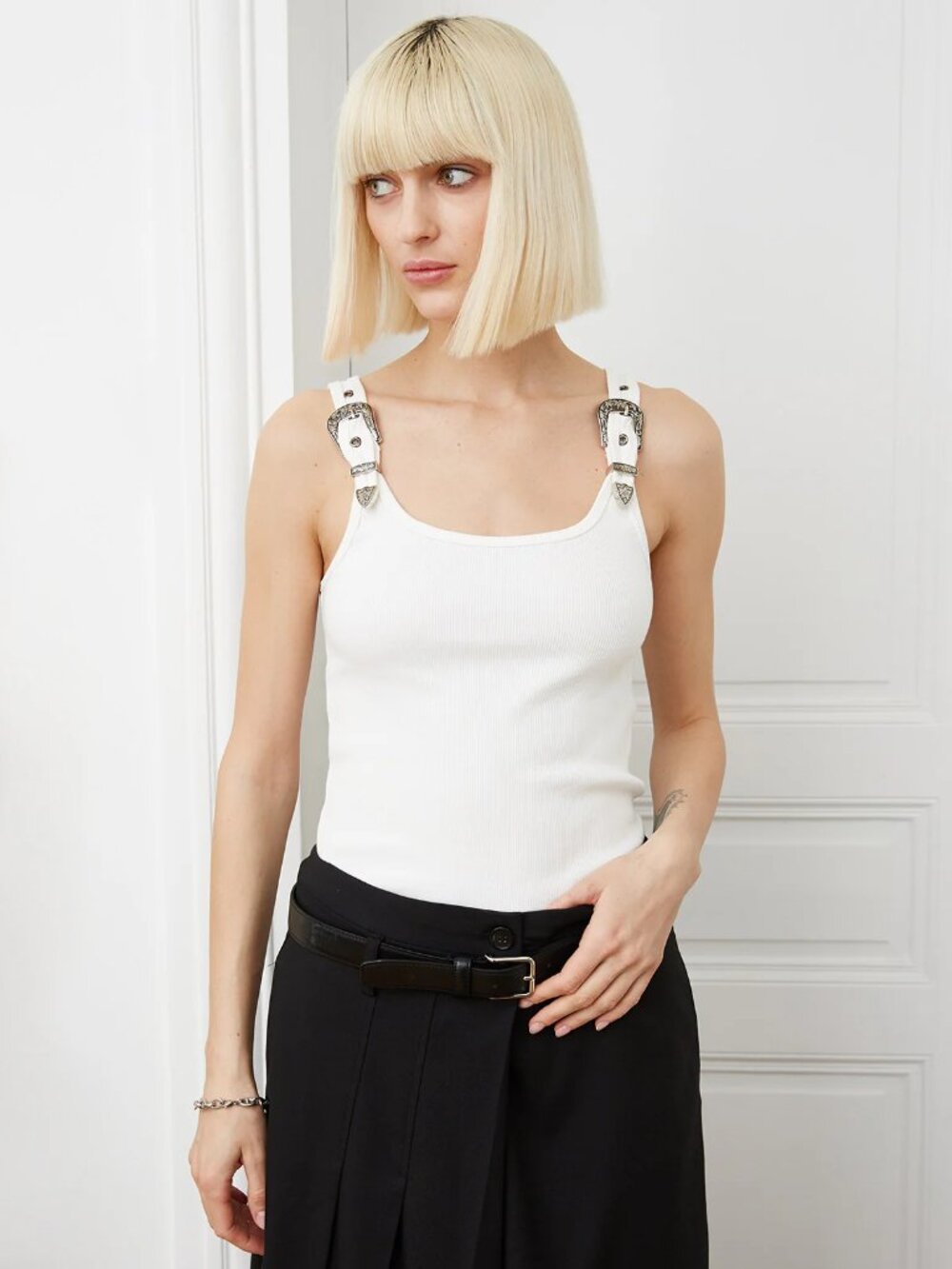 Pixie Market Owen Western Belt Tank Top White